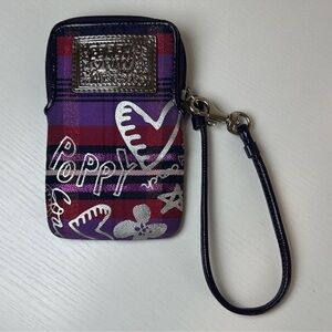 Rare Coach POPPY PLAID tartan graffiti wristlet like new